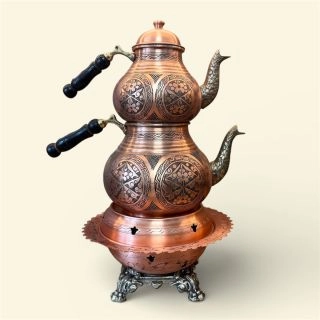 handmade-35-Гравиран меден чайник за турски чай – Ориенталски стил, Ръчна изработка, Комплект от три части
